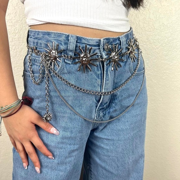 Silver Sun Metal Link Double Chain Belt Body Chain - Picture 4 of 9